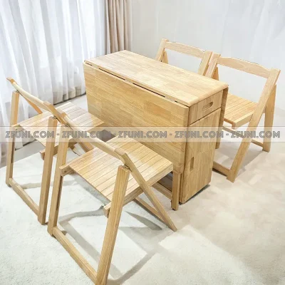 bộ bàn ghế ăn thông minh xếp gọn 4 ghế gỗ tự nhiên cực kỳ phù hợp cho không gian bếp chật hẹp cần tiết kiệm diện tích