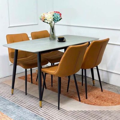 Bàn ăn mặt đá 4 ghế dài 1.4m giá rẻ kết hợp với ghế bọc nệm siêu đẹp
