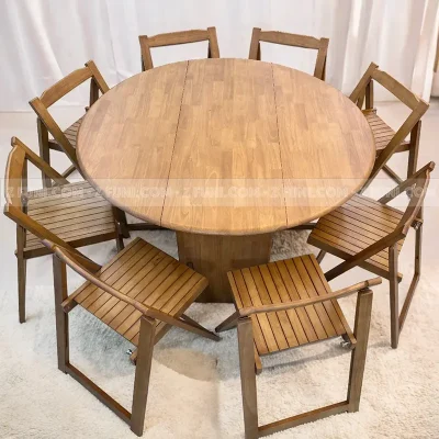bàn ăn tròn thông minh gấp gọn đường kính 1m35 ngồi được 8 đến 10 người chất liệu làm bằng gỗ tự nhiên