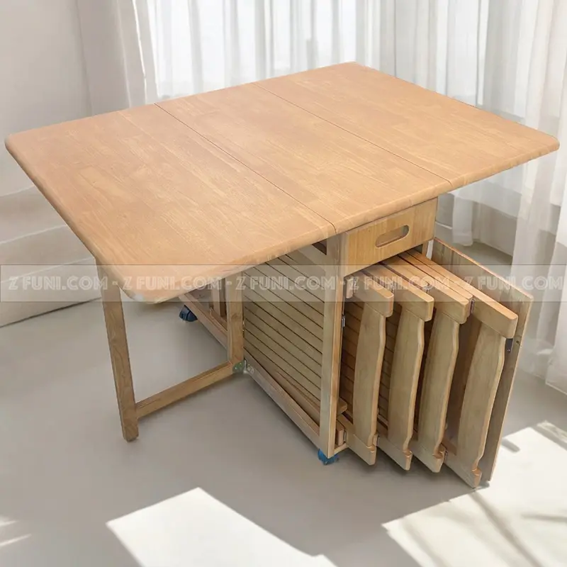 bàn ăn xếp thông minh 4 ghế dài 1.2m màu nâu óc chó rất đa năng có thể sử dụng cho nhà nhỏ như nhà phố chung cư căn hộ