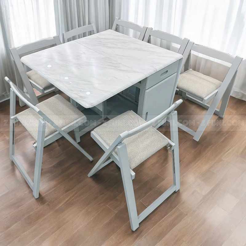 bộ bàn ghế ăn gấp gọn thông minh mặt đá 6 ghế