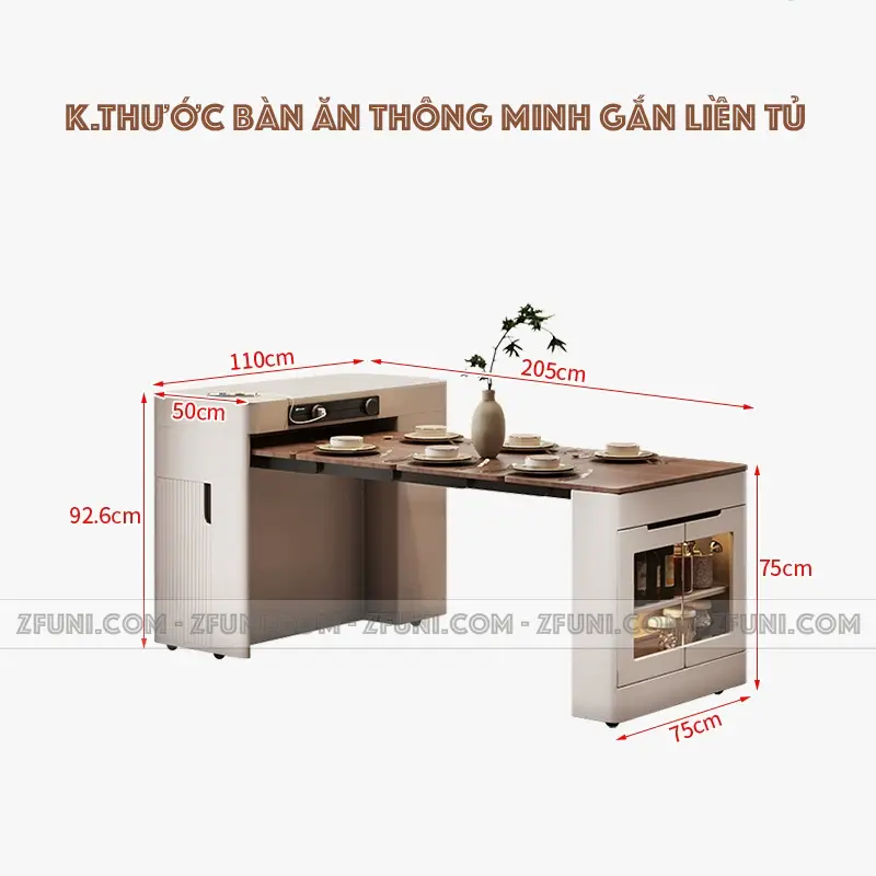 kích thước bàn đảo gấp gọn dùng làm bàn ăn cho 6 ghế