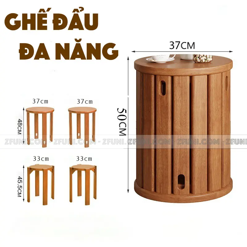 ghế đôn tròn đa năng thiết kế xếp chồng lên nhau được 4 ghế sử dụng khi dùng làm ghế ăn hoặc làm bàn sofa khi nhà có diện tích nhỏ