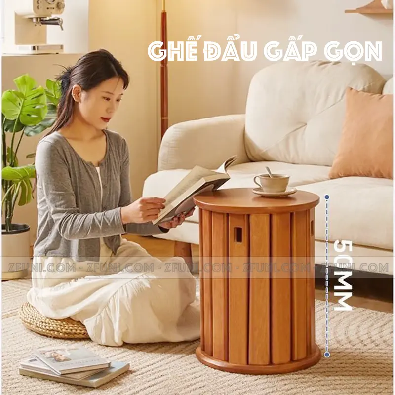 ghế đôn tròn gỗ gấp gọn xếp chồng đa năng
